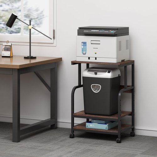 Fannova Printer Table Stand with Height Adjustable Shelf, 3 Tier Rolling Printer Cart with Wheels for Home Office Storage and Organization, Industrial Style