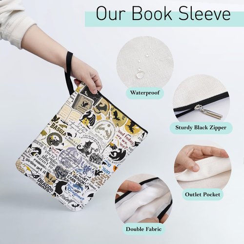 Romantasy Dark Academia Dragons Book Sleeve for Book Lovers Women, Fantasy Novel Reader Inspired Gifts for Librarian, Paperback Sleeve with Zipper and Front Pocket for Dragons Lovers Gifts 9x12 Inch