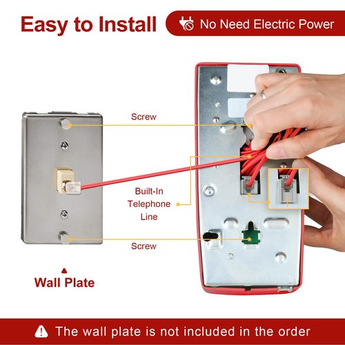 Sangyn Retro Wall Phones for Landline with Mechanical Ringer Corded Telephone Wall Mounted with Indicator Waterproof Old Style Landline Phones for Home Kitchen, Red