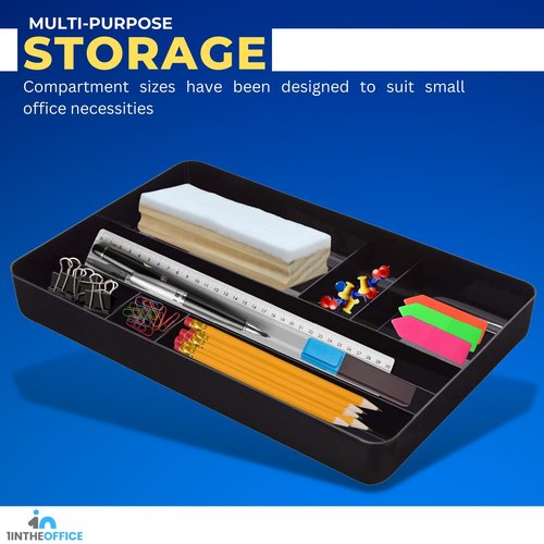 1InTheOffice Desk Drawer Tray Organizer, 7 Compartment Tray, Plastic Drawer Organizers, Black 14.13" L x 9.13" W x 2.04" H