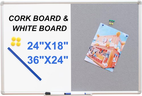 DEVELOP Grey Felt Bulletin & Magnetic Dry Erase Board - 24 x 18 Inch Wall Mounted Combo with Accessories