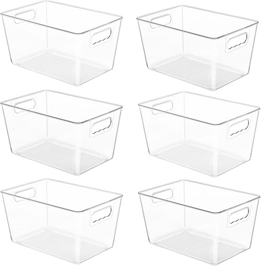 YIHONG Clear Pantry Organizer Bins - 6 Pack Plastic Containers with Handles for Kitchen & Bathroom Storage
