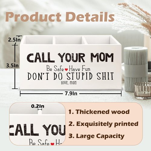 URLLUAE Funny Call Your Mom Wooden Pen Pencil Holder for Office Desk Accessories, Gifts for Freshman Son Daughter College Students Makeup Brush Toothbrush Holder Organizer for Bathroom