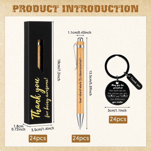 Sayglossy Thank You Gift Bulk Wood Bamboo Pens with Motivational Quote Pen Boxes Employee Appreciation Keychains Inspirational Gifts for Office Coworkers Teams