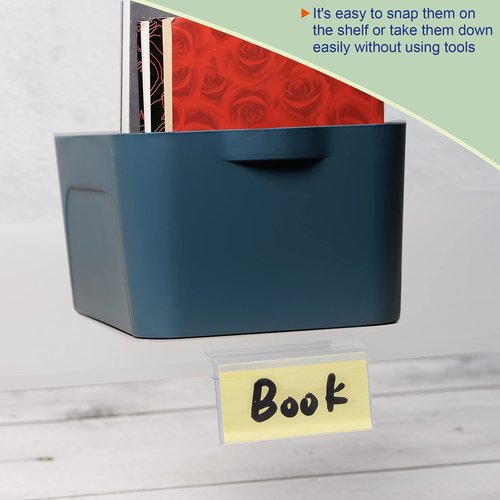 MECCANIXITY Label Holder 100x42mm Clip on Shelf Clear Plastic for 4-8mm Glass Shelving, Pack of 20