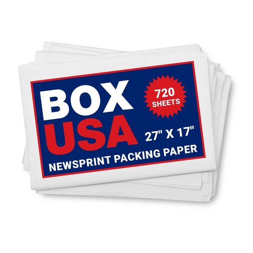 BOX USA Newsprint Packing Paper Sheets 720 Sheets (20 lbs.) Pre-Cut 27" x 17" Large Packing Paper Sheets for Moving, Shipping & Storage, Perfect Moving Supplies