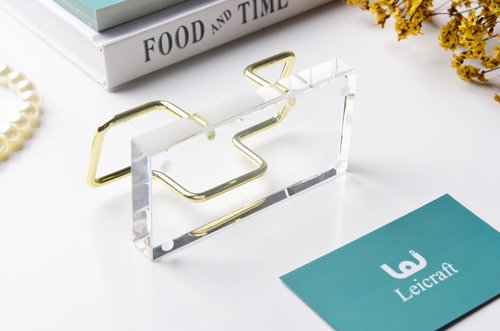 Leicraft Crystal Business Card Holder for Desk, Modern Card Organizers and Office Desk Accessories for Men and Women (Golden)