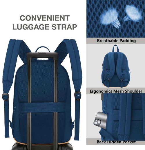 KEOFID Classic Travel backpack for Men and Women, Anti Theft Laptop Backpack with USB Charging Port for Work, Large Bag for College, Water Resistent(Blue 19inches)