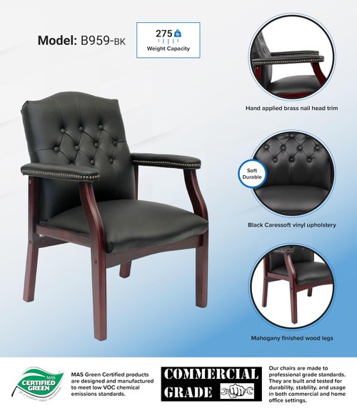 Boss Office Products Ivy League Executive Guest Chair, Vinyl, Black