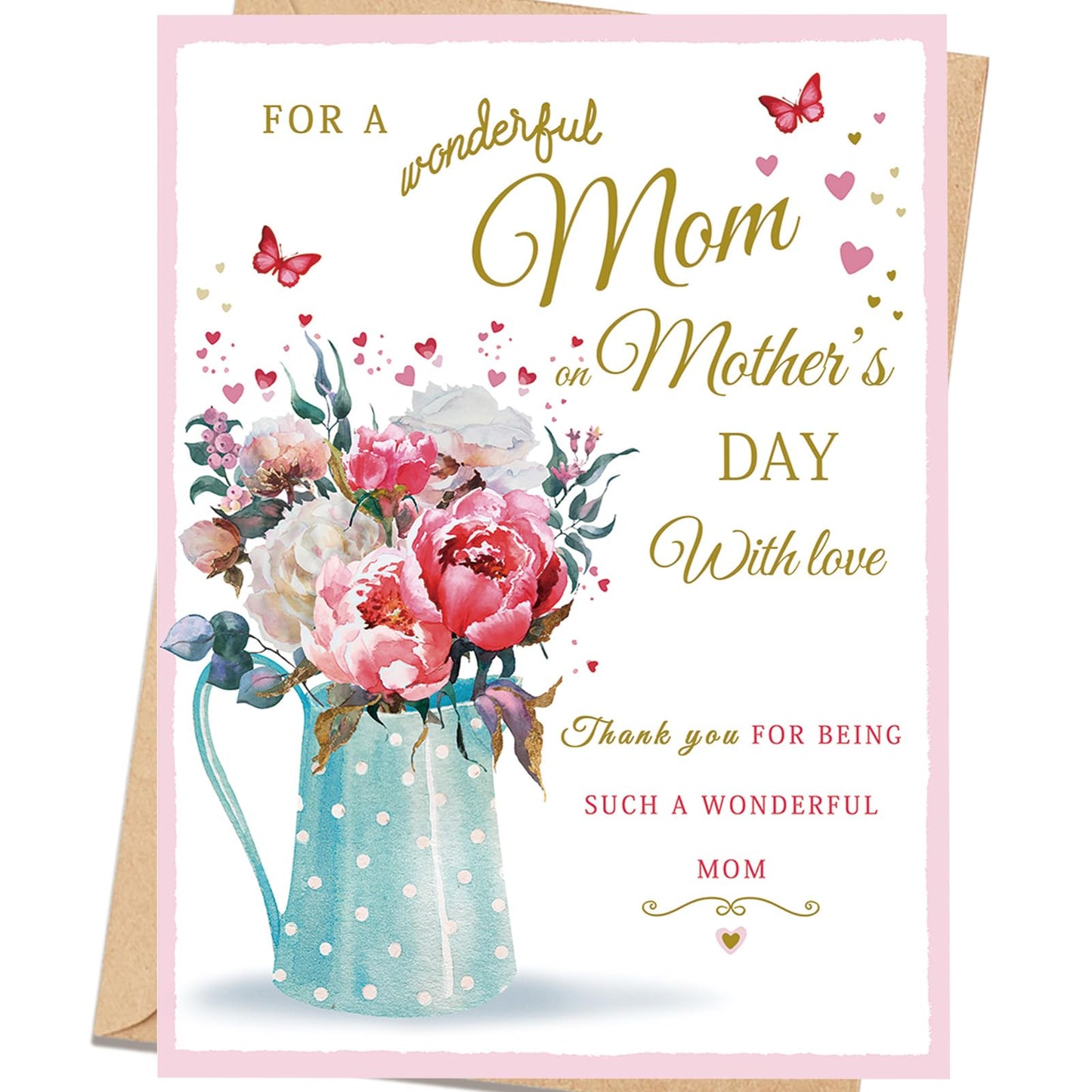 Soupklop Sentimental Mother's Day Card for Mom, Happy Mother's Day Mom Card, Beautiful Floral Mothers Day Gift for Mom from Daughter or Son
