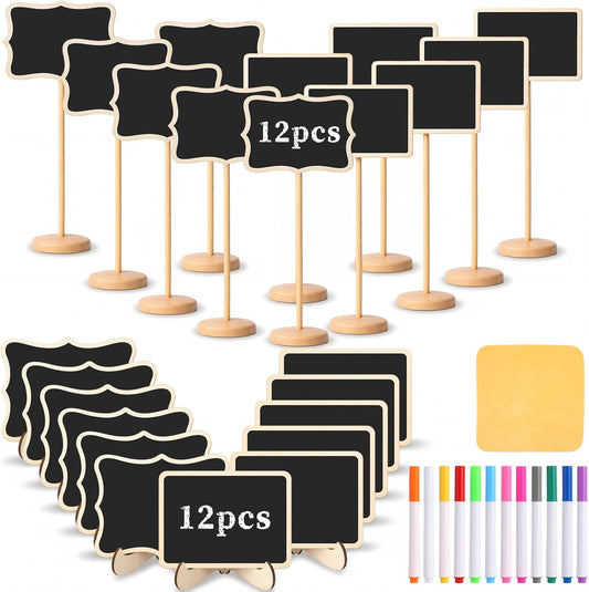 Skiennix Mini Chalkboard Signs - 24 Pack with Stands for Food, Table Numbers & Event Decor