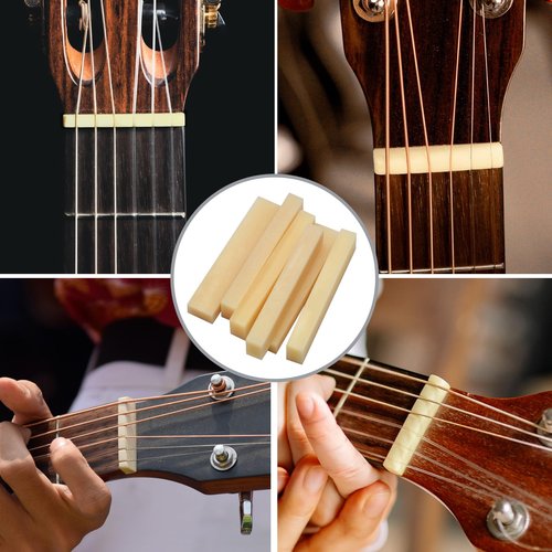 SAPHUE 6Pcs Unbleached Bone Guitar Nuts Blank For Electric Bass Acoustic Classical Guitar Mandolin Banjo Ukulele Nut Blank (6Pcs Nut)