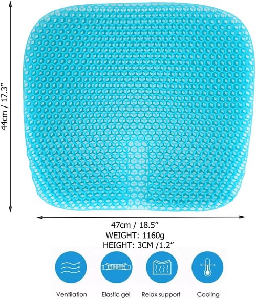 Masteymoh Gel Seat Cushion - Pressure Sores Relief & Cooling Comfort | 18.5x17.3x1.2 Inches, Non-Slip Cover