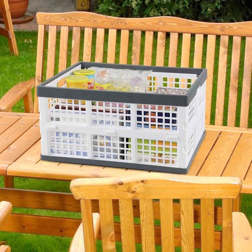 Rosebloom 34 L Plastic Folding Crate, Stackable Collapsible Storage Crates, 4 Packs