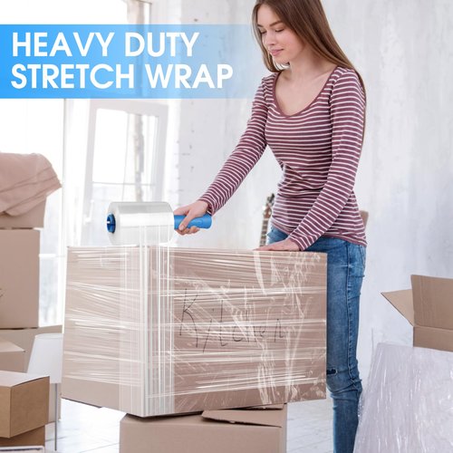 MROCO Stretch Wrap Film 5" x 1000ft with 2 Handles, 6 Rolls 80 Gauge Plastic Shrink Wrap for Moving Furniture & Pallet Wrap, Industrial Mini Clear Heavy Duty Shrink Film Roll for Moving & Storage