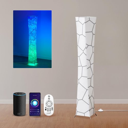 chiphy Floor Lamp, 52"(S) Standing Lamp, RGB Color Changing Floor Lamps, Adjustable Brightness Color Temperature, Marble Fabric Lampshade, Remote Control, for Living Room, Bedroom, Kids Room
