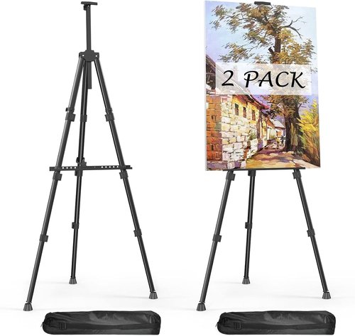 Aredy 66" Portable Art Easel - Metal Table Top Easel for Painting & Drawing (2 Pack)