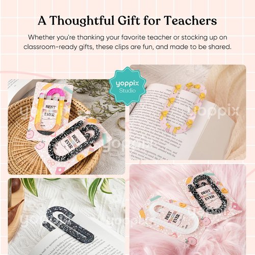 YOPPIX 20 Set Jumbo Teacher Acrylic Paper Clips with 20Pcs Exclusive Back Card, Cute Pencil Paperclip Design for Office Classroom Bookmark Gift Book Lovers, Back to School Supplies