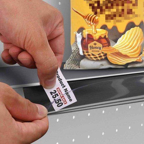 Pro Painter 50 Pack Self Adhesive 1.25'H Shelf Strip Price Tag Holder for Plastic, Metal and Wood Gondola Shelf, Clear Plastic Front/Black Back Sign Holder