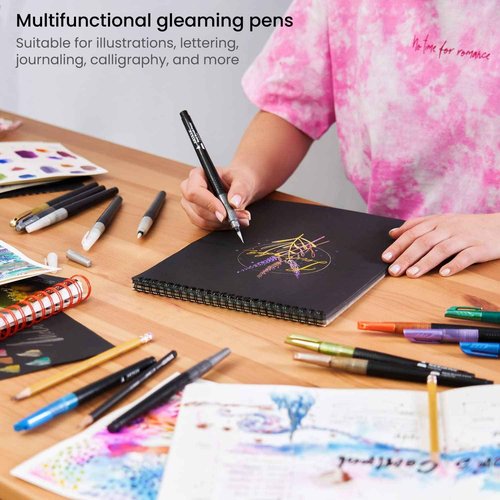 ARTEZA Metallic Markers, 16 Real Brush Pens, Blendable Watercolor Pens with Liquid Ink, Paint Marker Set for Artists