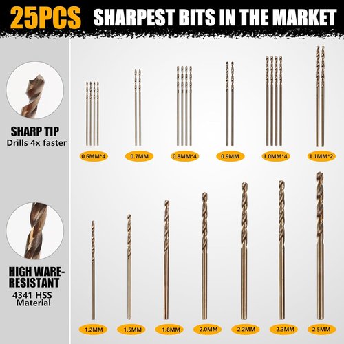 Mulwark Precision Pin Vise Hand Drill Set - 25-Piece Manual Mini Drill with HSS Micro Twist Bits for Jewelry, Wood, and Crafts