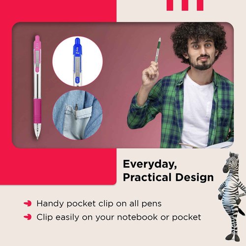 ZEBRA Z GRIP Assorted Ballpoint Pens, Retractable with Smooth Ink, Comfortable Grip and Pocket Clip Reliable Biro Medium Point 50 Pack 5 Assorted Colours