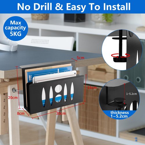 METALHSL 2 Tier Desk Side Storage, Under Desk Storage, No Drill Steel Hanging Desk Organizer, Laptop Holder, Desk Storage Holder for Office & Home.(Black)