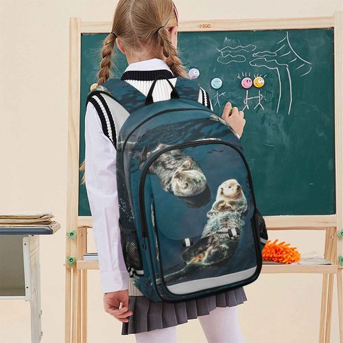 Glaphy Two Sea Otter Backpack School Bag Lightweight Laptop Backpack Student Travel Daypack with Reflective Stripes