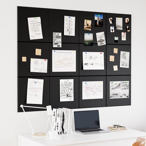 Neatsure Large Cork Board - 48" x 36" Bulletin Board with 12 Felt Tile Panels | Black Tack Board for Office