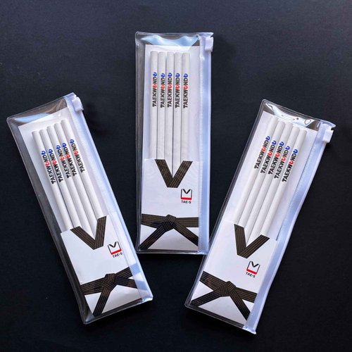 TAE-S Taekwondo Pencils HB Wood Cased with White Clear PVC Pencil Case Thoughtful Gift Idea for Martial Arts Students (6 Packs of 5 (30 Count), White)