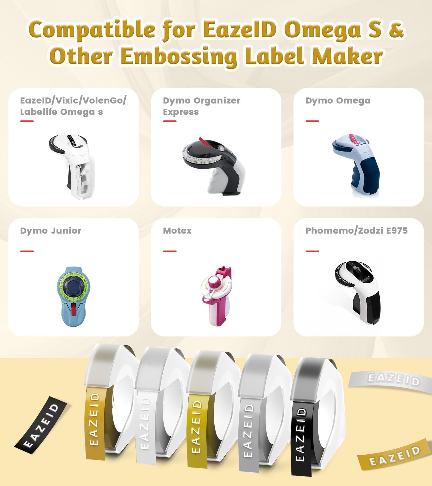 Compatible with Dymo Label Maker Refills, Embossing Label Maker Tape Replacement for Dymo Organizer Xpress Label Maker 1540 1550 1570 Office Mate II 12965 Zodzi E975 EazeID Volengo Vixic Omega S, 5PK