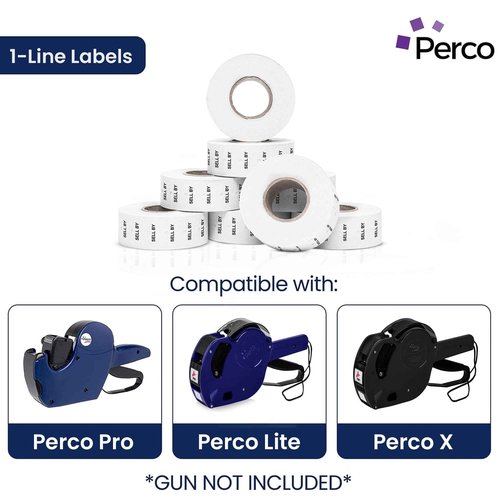 Perco 1 Line "SELL BY" Labels - 32 Rolls, 4 Sleeves, 32,000 Blank Date Gun Labels for Perco 1 Line Date Guns - Made in USA