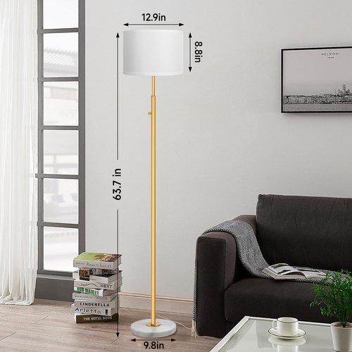 DMBOSS 63.7" Floor Lamps for Living Room,Dimmable Lamps with White Marble Base Linen Shade,9W LED Bulb Included,Modern Standing Lamp with Gold Pole for Office Reading,Bedroom