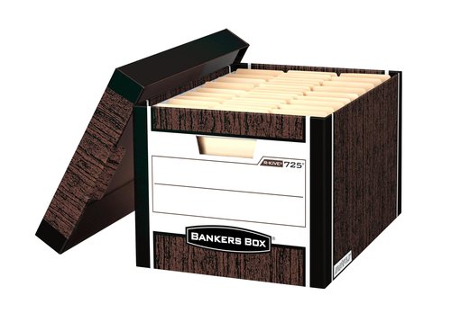 Bankers Box 12 Pack R-KIVE Heavy-Duty File Storage Boxes, FastFold, Lift-Off Lid, Letter, Woodgrain