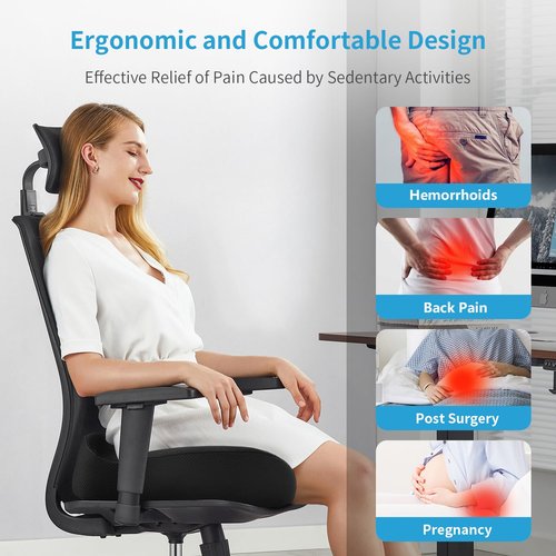 LSMColda Orthopedic Memory Foam Seat Cushion - Donut Pillow for Tailbone Pain Relief, Sciatica, Hemorrhoids & Postpartum - Office Chair, Car & Home Cushion for Back & Coccyx Support (Black)
