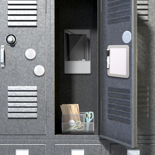 Fuyoooo Magnetic Locker Accessories, Back to School Essentials, Include Magnetic Mirror with Holder, Magnetic Mesh Pen Holder, Small Whiteboard and Magnets for Office School Locker Organizer (White)