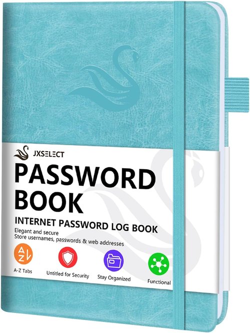 Elegant Password Book - Hardcover Organizer with Alphabetical Tabs & Notes Section | 5.2" x 7.6" (Turquoise)