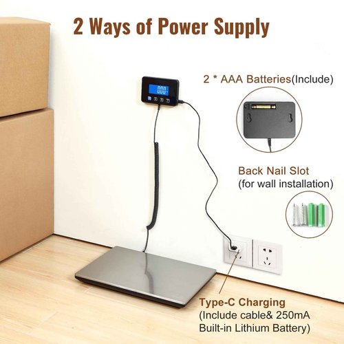 Miseyo 660lbs Heavy Duty Digital Shipping Scale - 0.7oz High Accurate Stainless Steel Postal Scale for Packages, Luggage, Small Business, Warehouse, Battery & Charging Cable Included