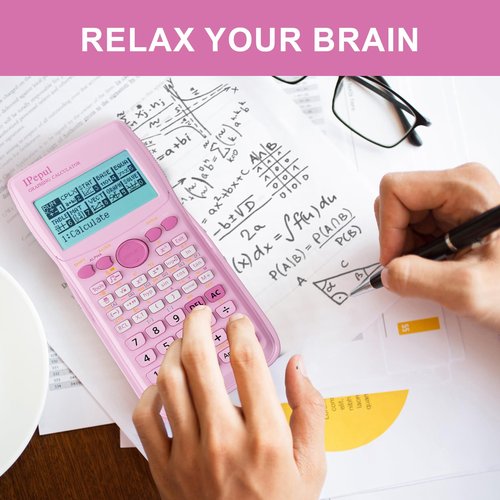 Graphing Calculator,IPepul Scientific Calculators 10 Modes /4 Graphing Functions,Desktop Math Calculator for College Students,School Supplies for Middle High School Teachers Office（Pink）