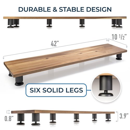 Nordik Large Dual Monitor Riser for 2 - Premium Handmade Hardwood Acacia Computer - Laptop TV Stand with Storage for Desk Accessories - Organizer Television