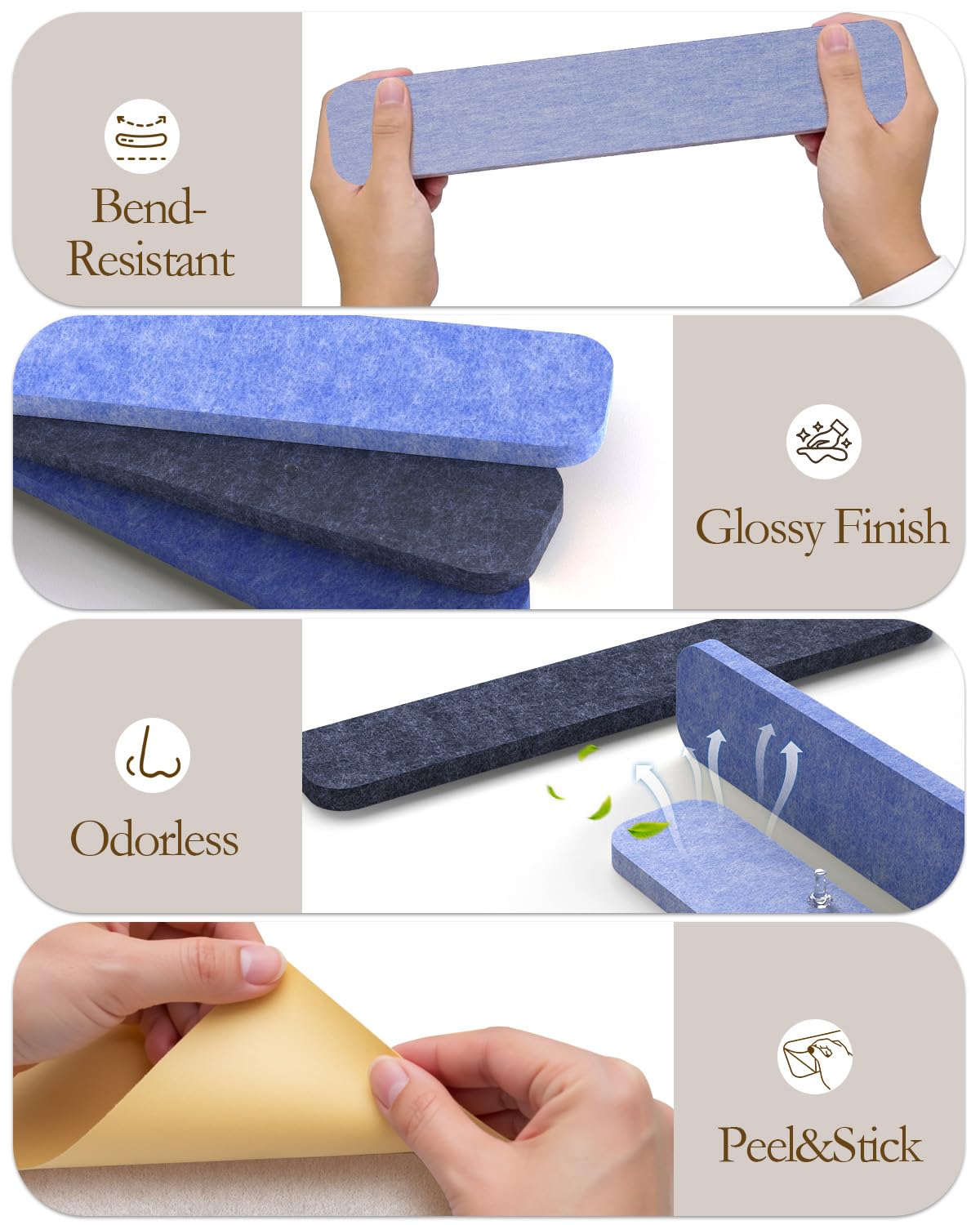JBER Felt Strip Board 8 Pack 13"x2", Cork Board Alternative Pin Bulletin Board, Self-Adhesive Vision Board with 25 Push Pins for Walls, Office & Home Decor(Denim Haze)