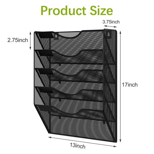 EasyPAG 5 Pocket Mesh Hanging Wall File Organizer, Easily File Managment and Classification, Space Saving Wall Mount Filing Holder for Office Home Classroom, Black