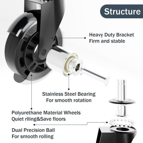 Office Chair Wheels Replacement,3 Inch Casters 7/16" Stem,Universal fit for Most Rolling/Gaming Chairs,Floor Protection for Carpet/Hardwood/Tile,Smooth&Quiet Rolling, Set of 5