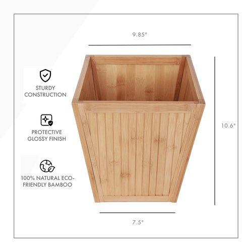 ToiletTree Products 100% Bamboo Wooden Wastebasket Trash Can