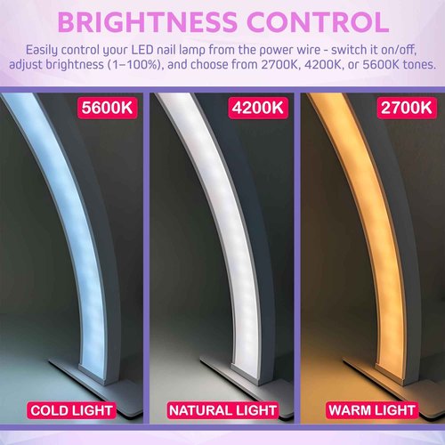 XOLLOZ Half Moon Nail Desk Lamp – 3360 Lumen LED Light for Nail Techs, Tattoo & Lash Work, Moon Light for Desk – Sleek White Design, Button Control