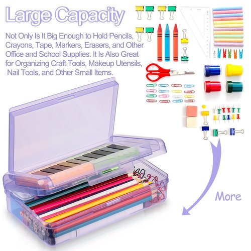 Meiikun Pencil Box, Large Capacity Pencil Boxes 2 Compartments, Hard Pencil Case with Snap-tight Lid, Plastic Storage Organizer Box for Girl Boy (Blue,Clear,Purple, 3 Pack)