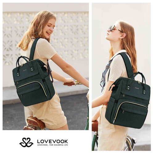 LOVEVOOK Laptop Backpack for Women,17 Inch Professional Womens Travel Backpack Purse Computer Laptop Bag Nurse Teacher Backpack,Waterproof Work Bags Carry on Back Pack with USB Port,Dark Green