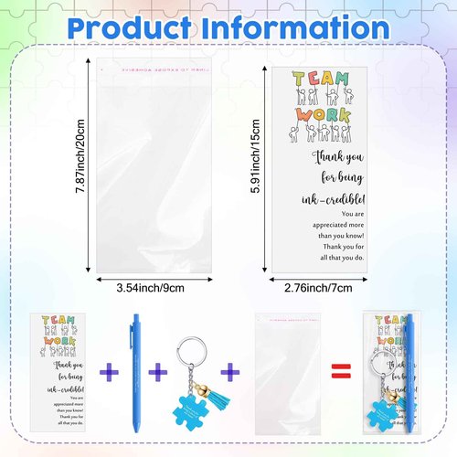 Sayglossy 50 Set Bulk Team Appreciation Gifts for Employee Coworker School Staff Teacher Student Client Inspirational Pens and Positive Puzzle Piece Keychains 10 Style for Christmas Gifts