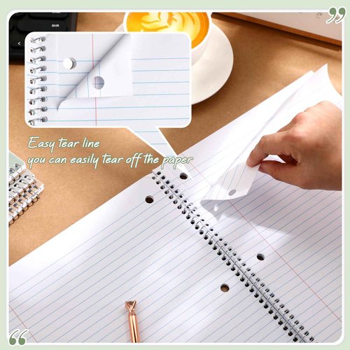 Teling 12 Pcs 1 Subject Spiral Notebook for Work College Ruled 8 x 10 1/2 Inch Spiral Journal Notebook 3 Hole Punched Paper Easy Tear Line 100 Sheets Office Study Supplies(Multicolor,12 Pcs)