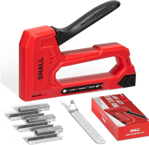 SHALL Light Duty Staple Gun - Red Upholstery Stapler with 1600 JT21 Staples & Remover | Ideal for Crafts & DIY